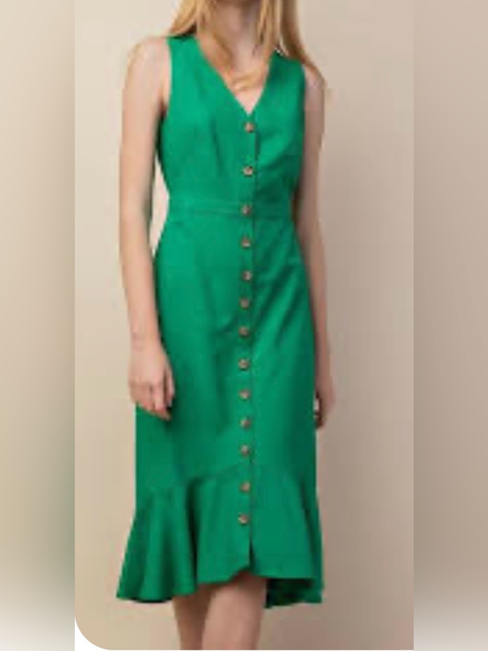 Gilli 100% Rayon Emerald Green Sleeveless Button-Front Midi Sleeveless Dress M A